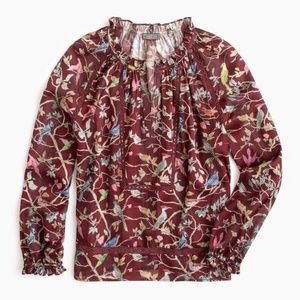 J Crew Point Sur Popover Menagerie Print Blouse